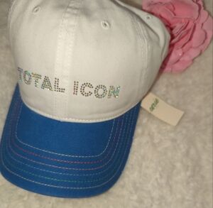 Aerie White and Blue Total Icon Spell Out Bling Girly Cap Teen Womens Gift